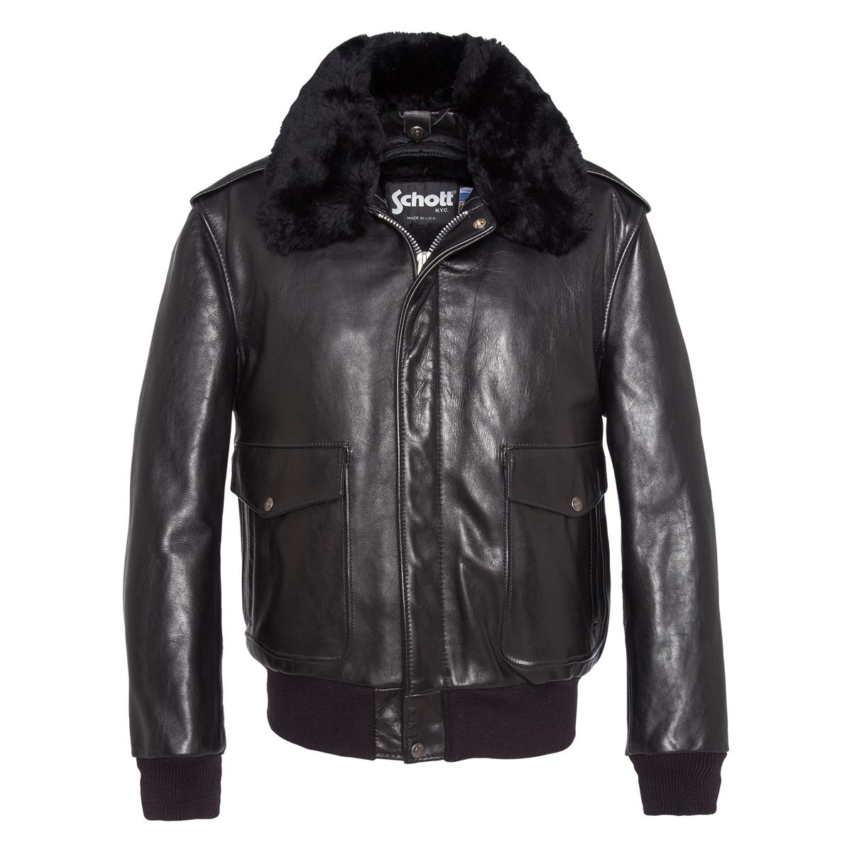 blouson cuir flight jacket 184 sm noir schott