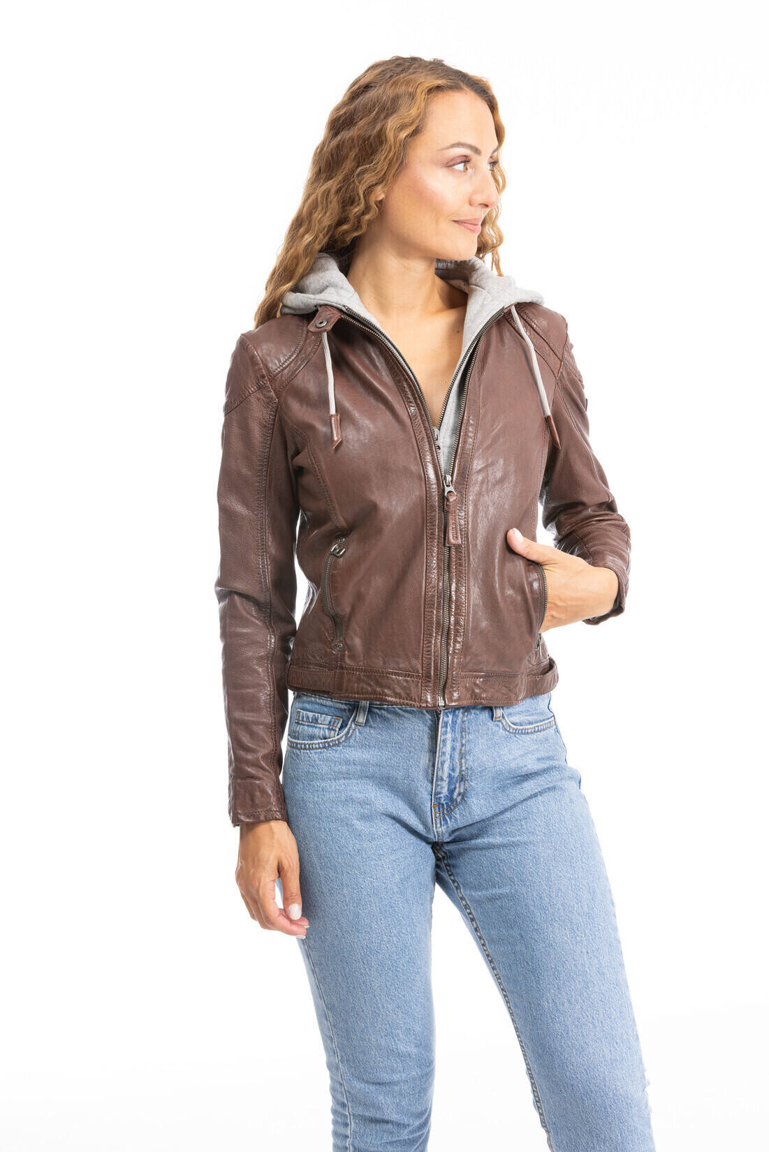 blouson cuir � capuche noisette anni (2)