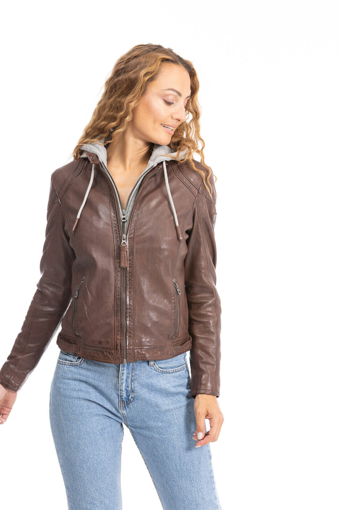 blouson cuir � capuche noisette anni (9)