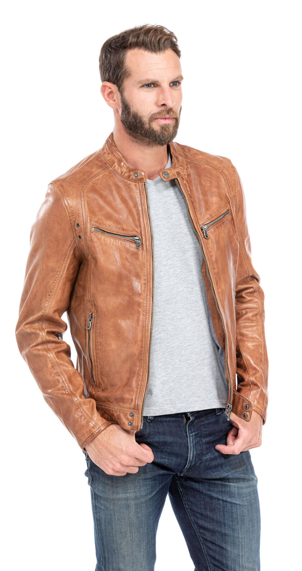 blouson cuir homme agneau cognac 100233 style motard (3)