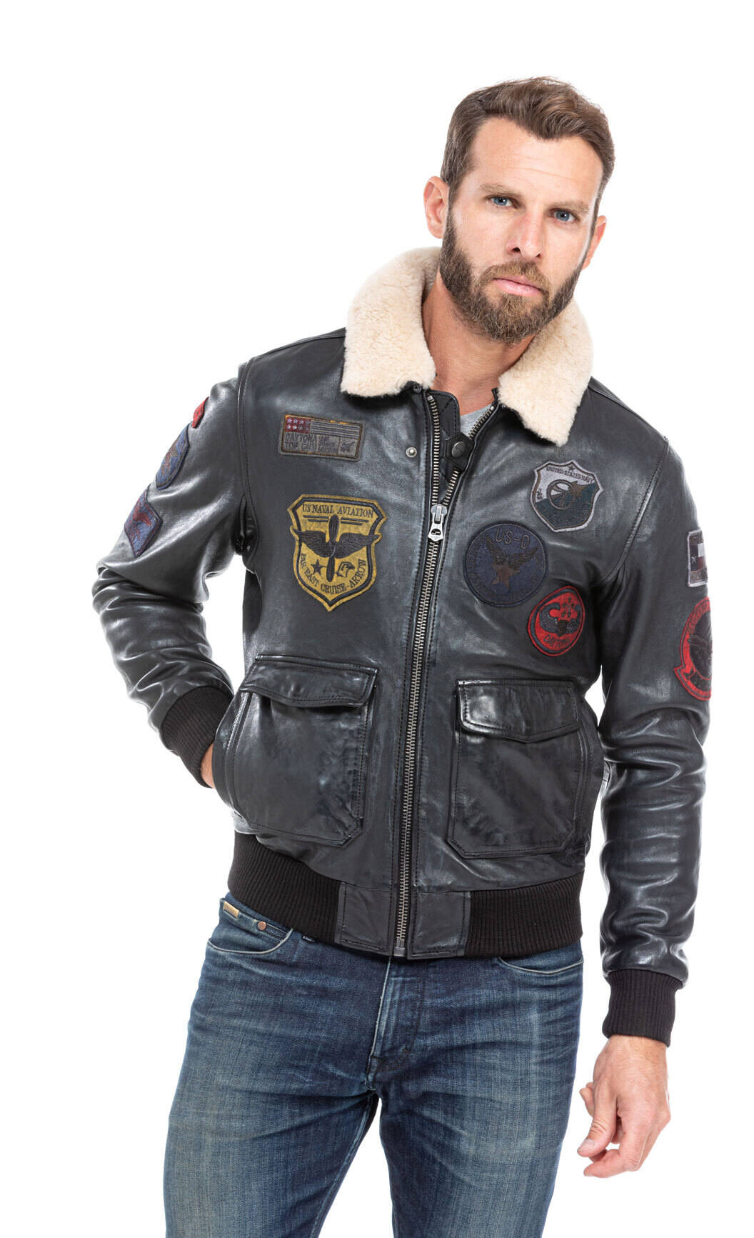 blouson cuir homme style pilote aviateur mythic noir  (5)