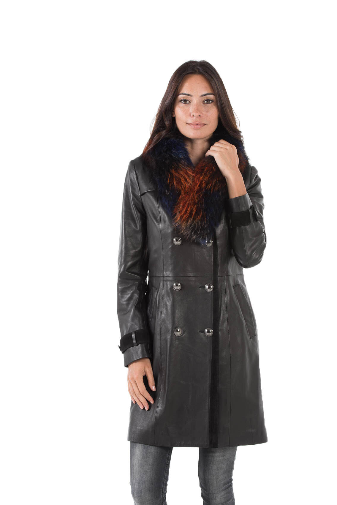 Col fourrure renard véritable multi-couleur à clipser SPRAY face