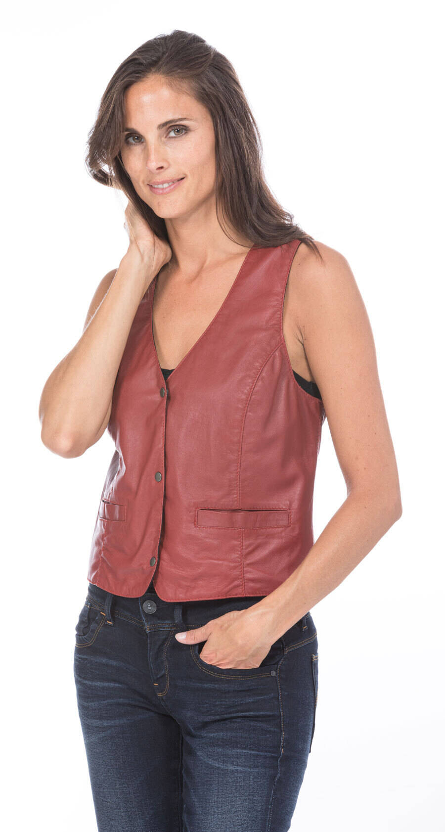 gilet en cuir d'agneau rouge sans manches lady (2)