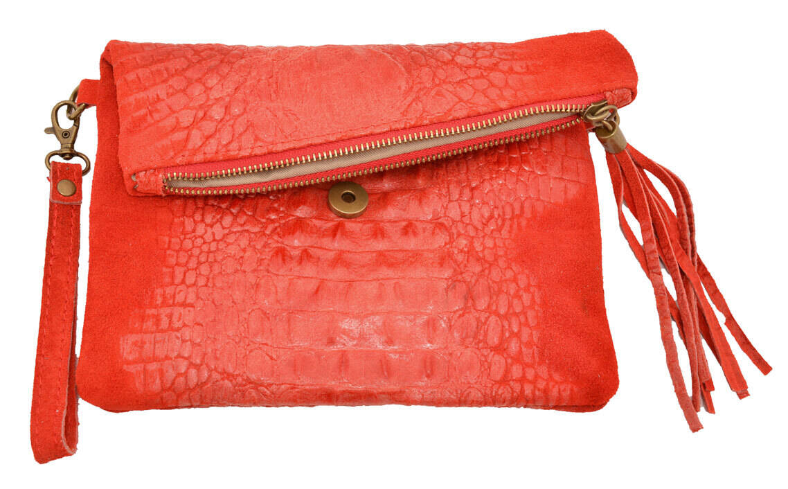 Pochette cuir vachette rouge tecla sac cuir detail