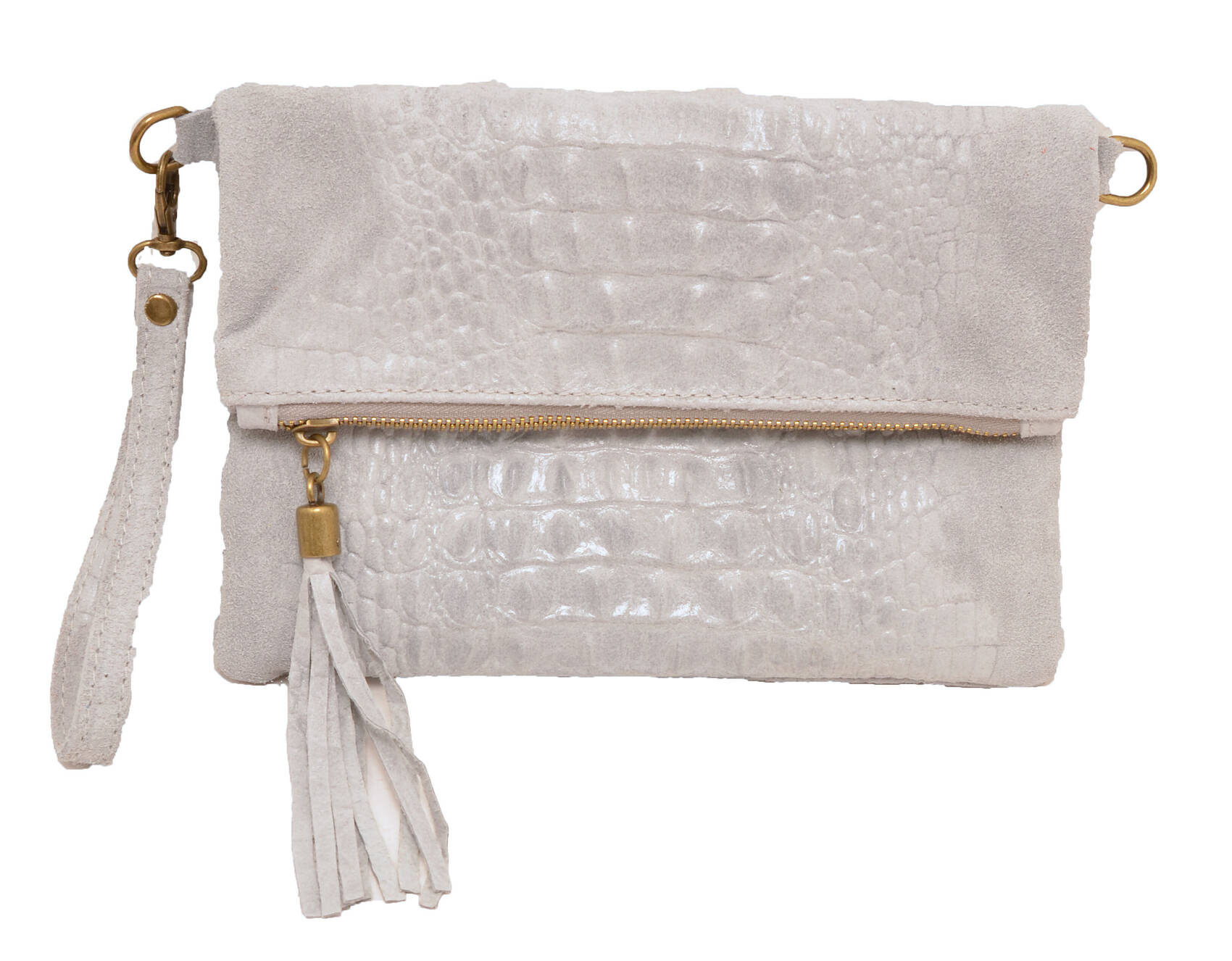 Pochette cuir vachette sac cuir tecla gris face