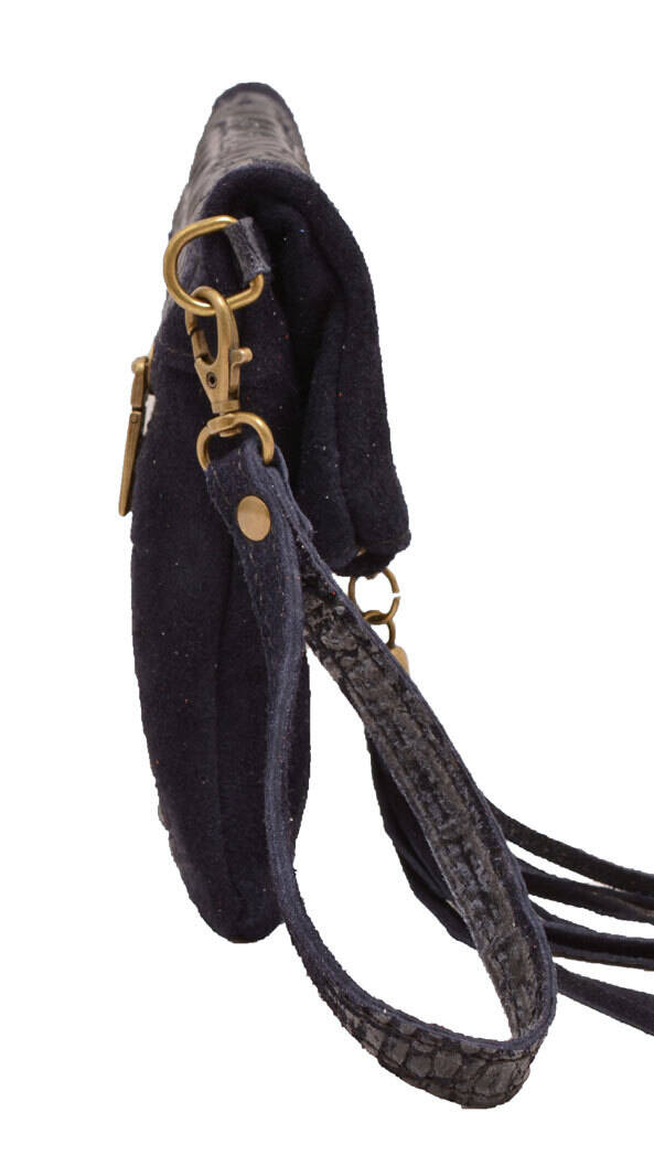 Sac cuir femme vachette pochette cuir tecla blue  biais