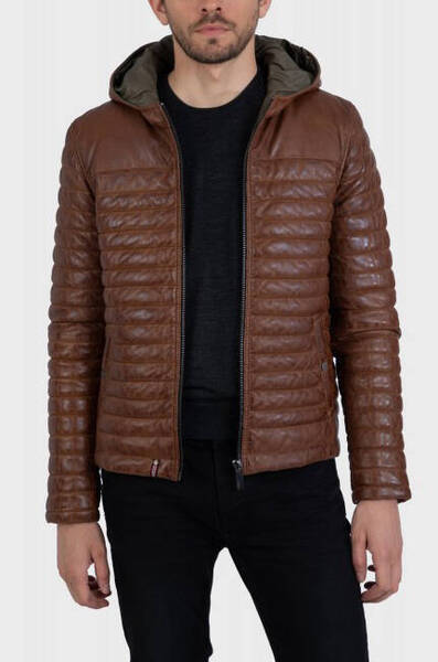 aurelien-ref-63110-cognac-doudoune-en-cuir-veritable-bicolore-a-capuche