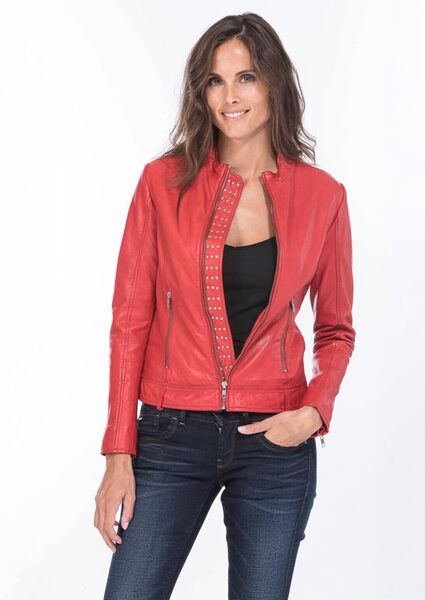 blouson cuir rouge femme rock aslia  (3)