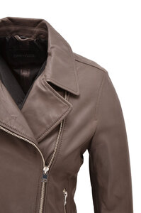 Blouson cuir femme 62049 Oakwood style perfecto cuir tendance col tailleur cintré detail
