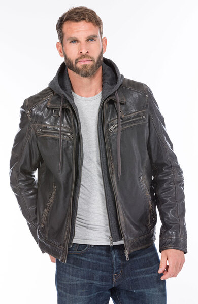 blouson cuir homme marron anicet à capuche  (9)