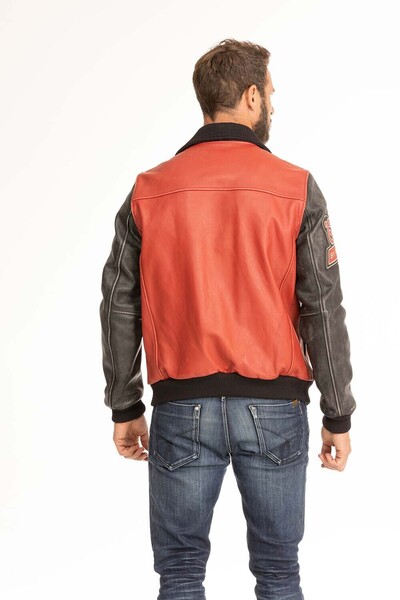 blouson cuir homme redskins noir rouge skateboard col noir (6)