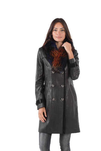 Col fourrure renard véritable multi-couleur à clipser SPRAY face