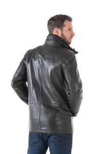 Veste cuir homme marron fonce 42526 classique élégant col chemise chaud hiver dos
